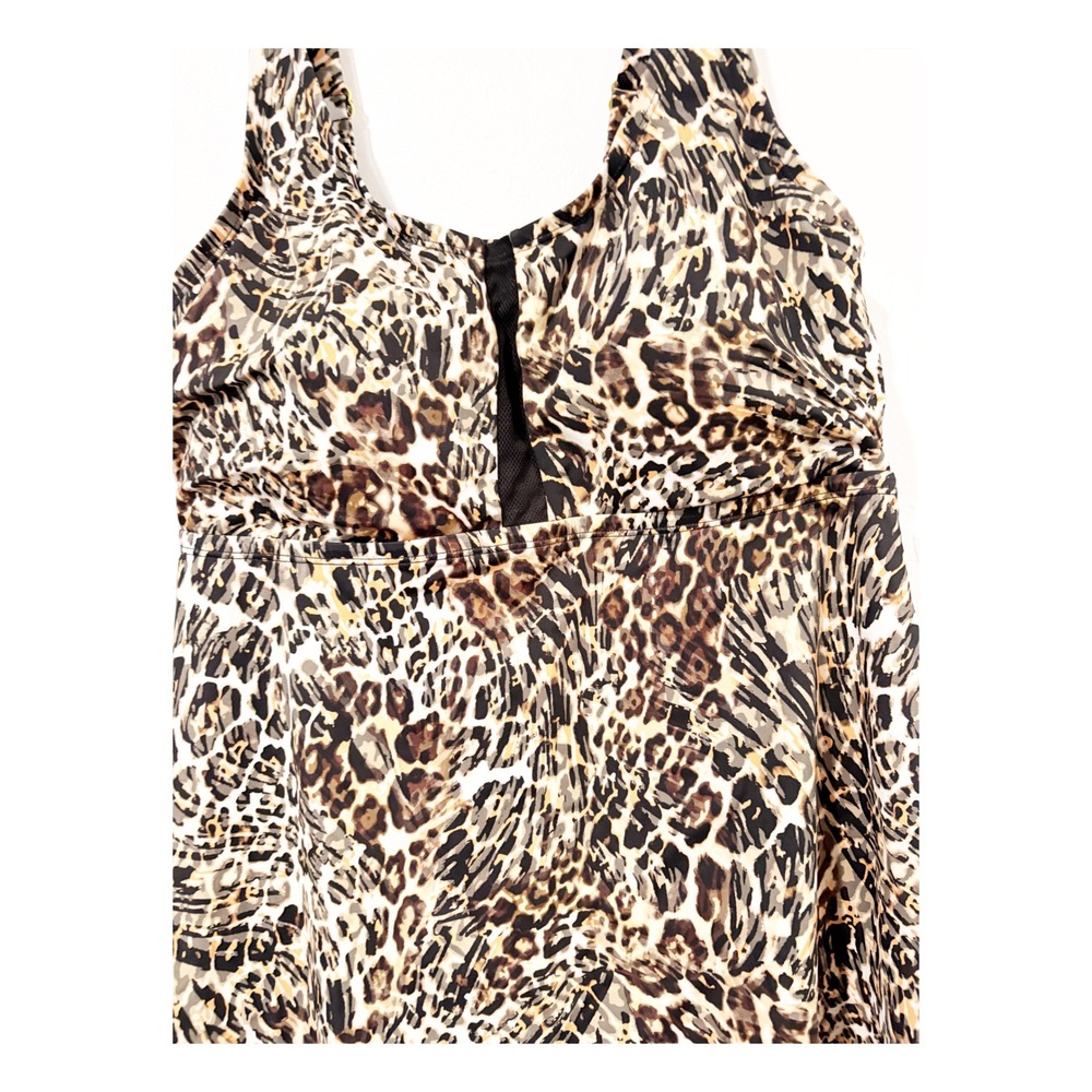 Swim365 Leopard Print Handkerchief Hem Swim Dress Brown Tan Black Size 14 - Picture 3 of 4